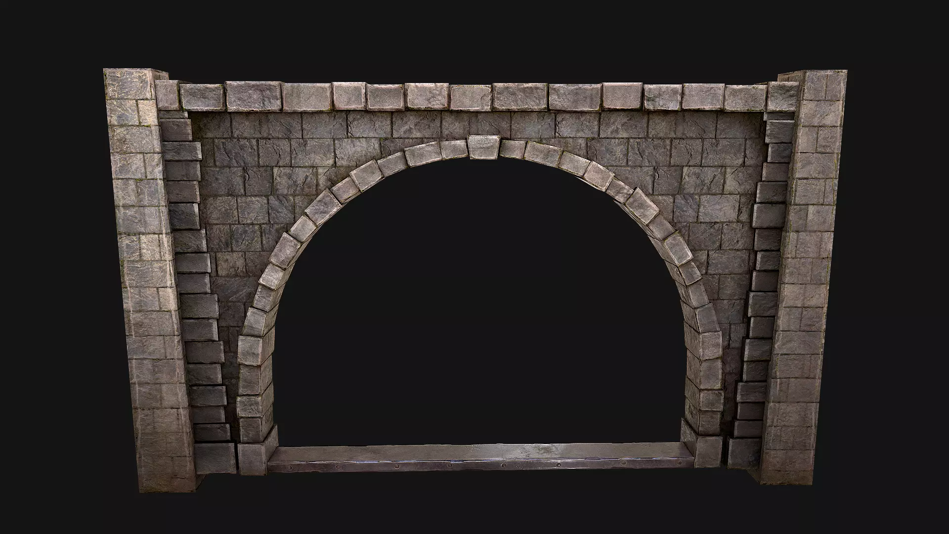 Medieval Prison Wall with Arch Low-poly 3D model_0