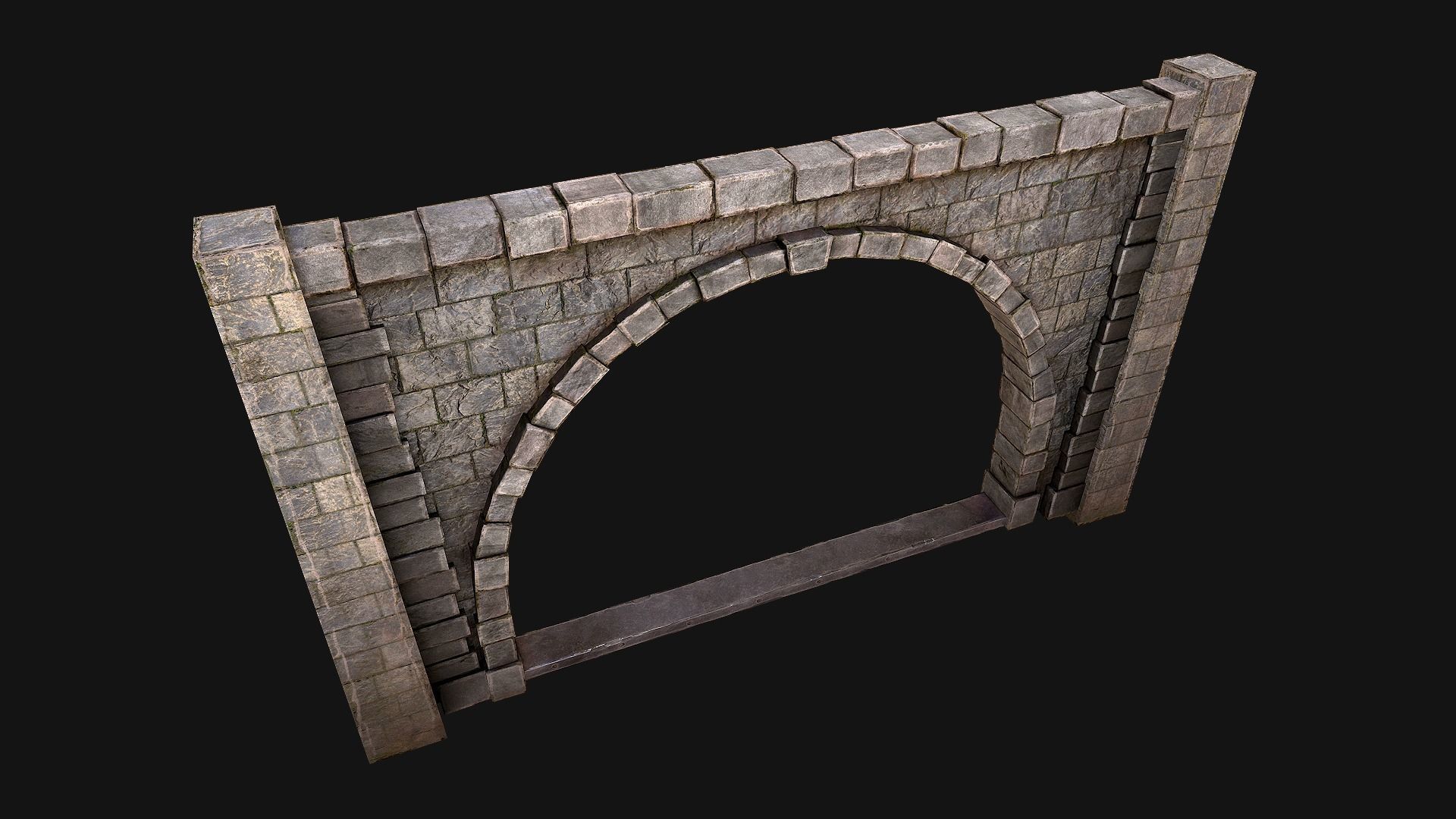 Medieval Prison Wall with Arch Low-poly 3D model_8