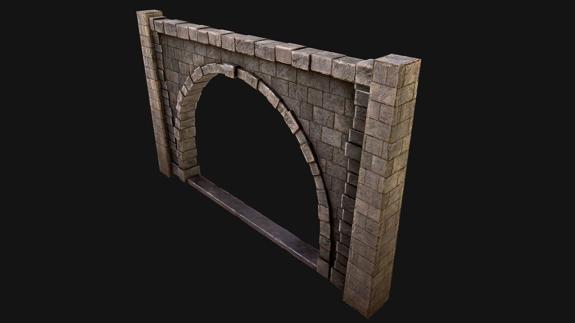 Medieval Prison Wall with Arch Low-poly 3D model_4