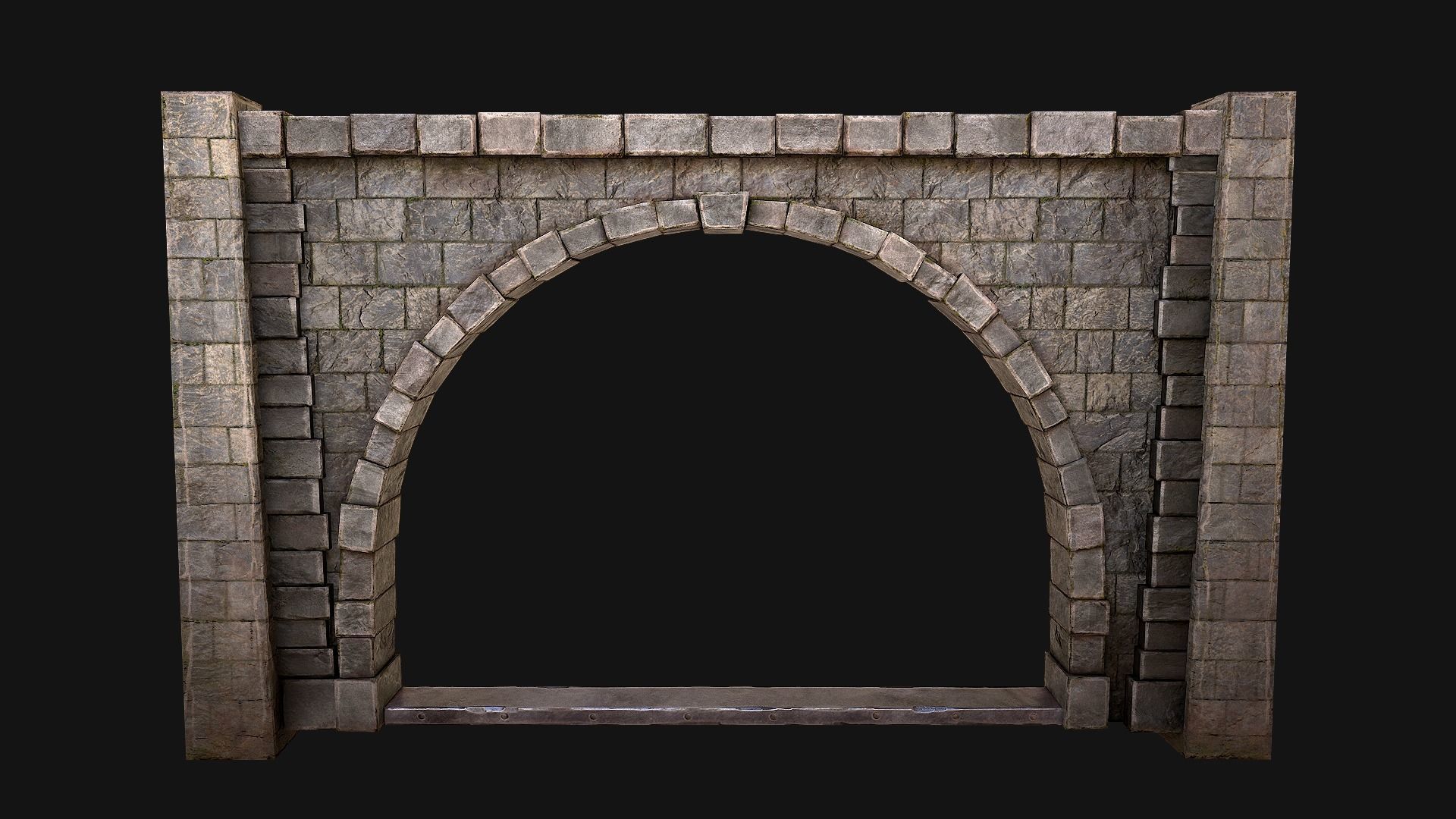 Medieval Prison Wall with Arch Low-poly 3D model_9