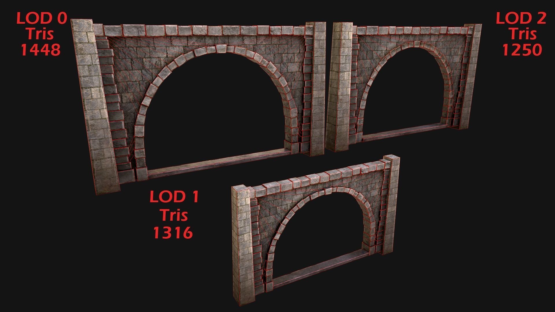 Medieval Prison Wall with Arch Low-poly 3D model_2