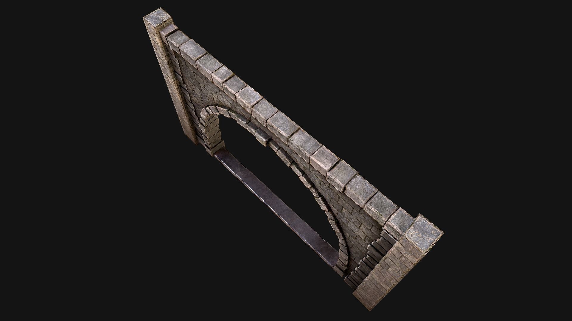 Medieval Prison Wall with Arch Low-poly 3D model_5