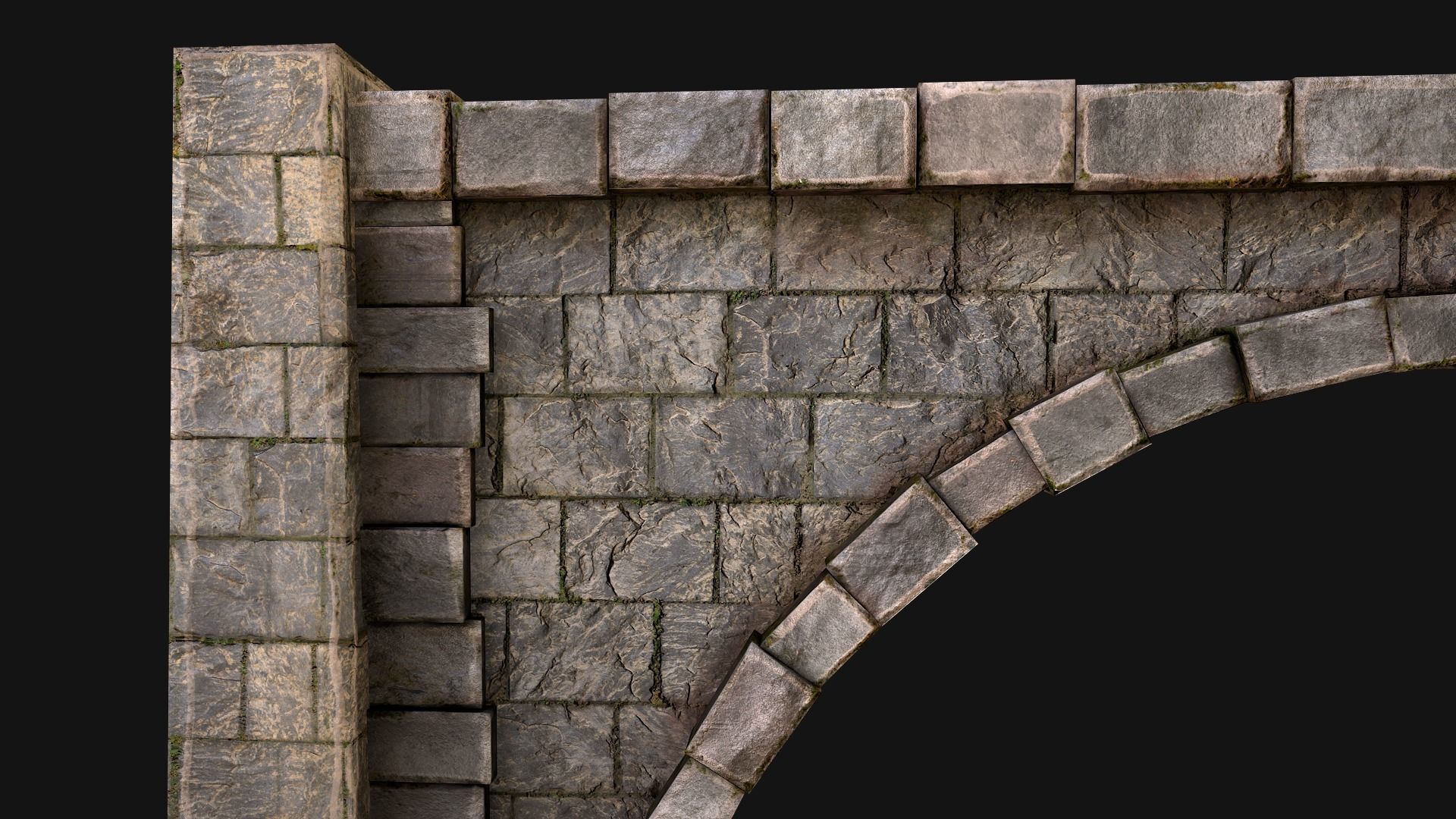 Medieval Prison Wall with Arch Low-poly 3D model_12
