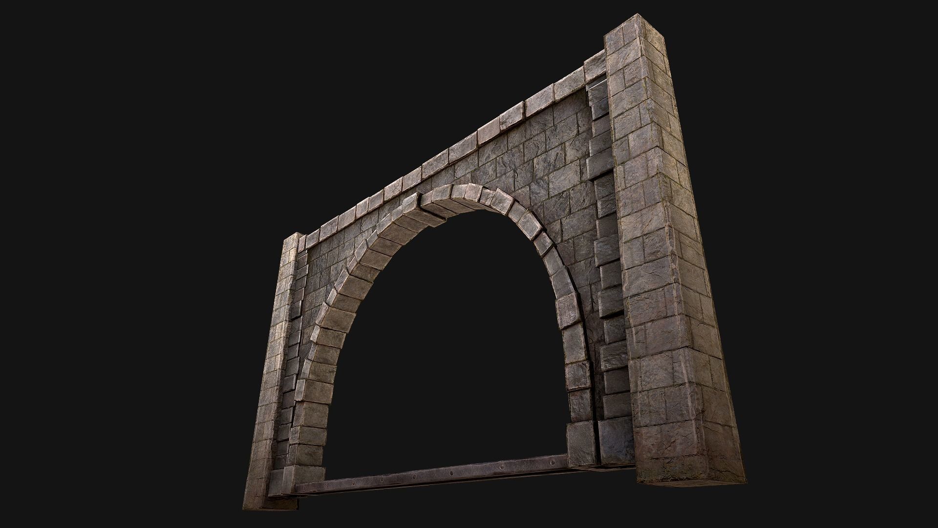 Medieval Prison Wall with Arch Low-poly 3D model_6