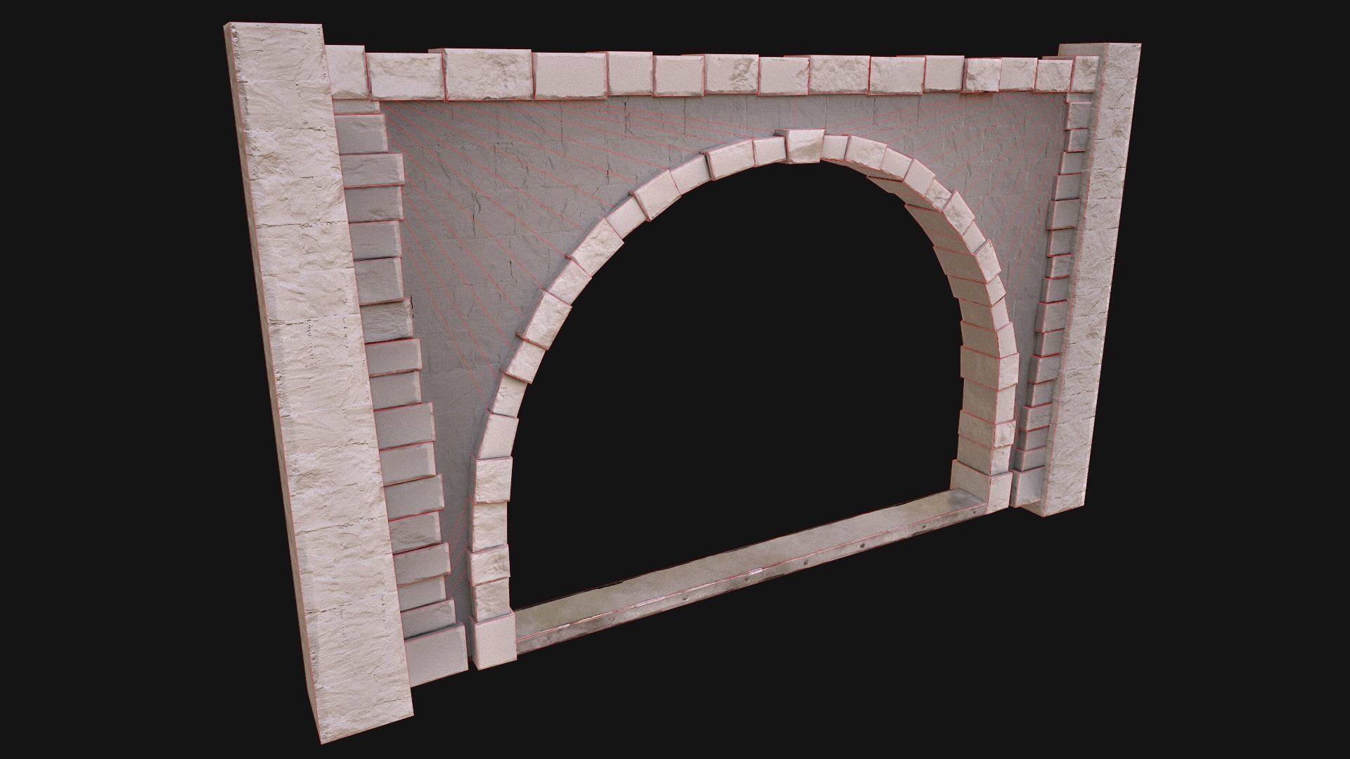 Medieval Prison Wall with Arch Low-poly 3D model_17