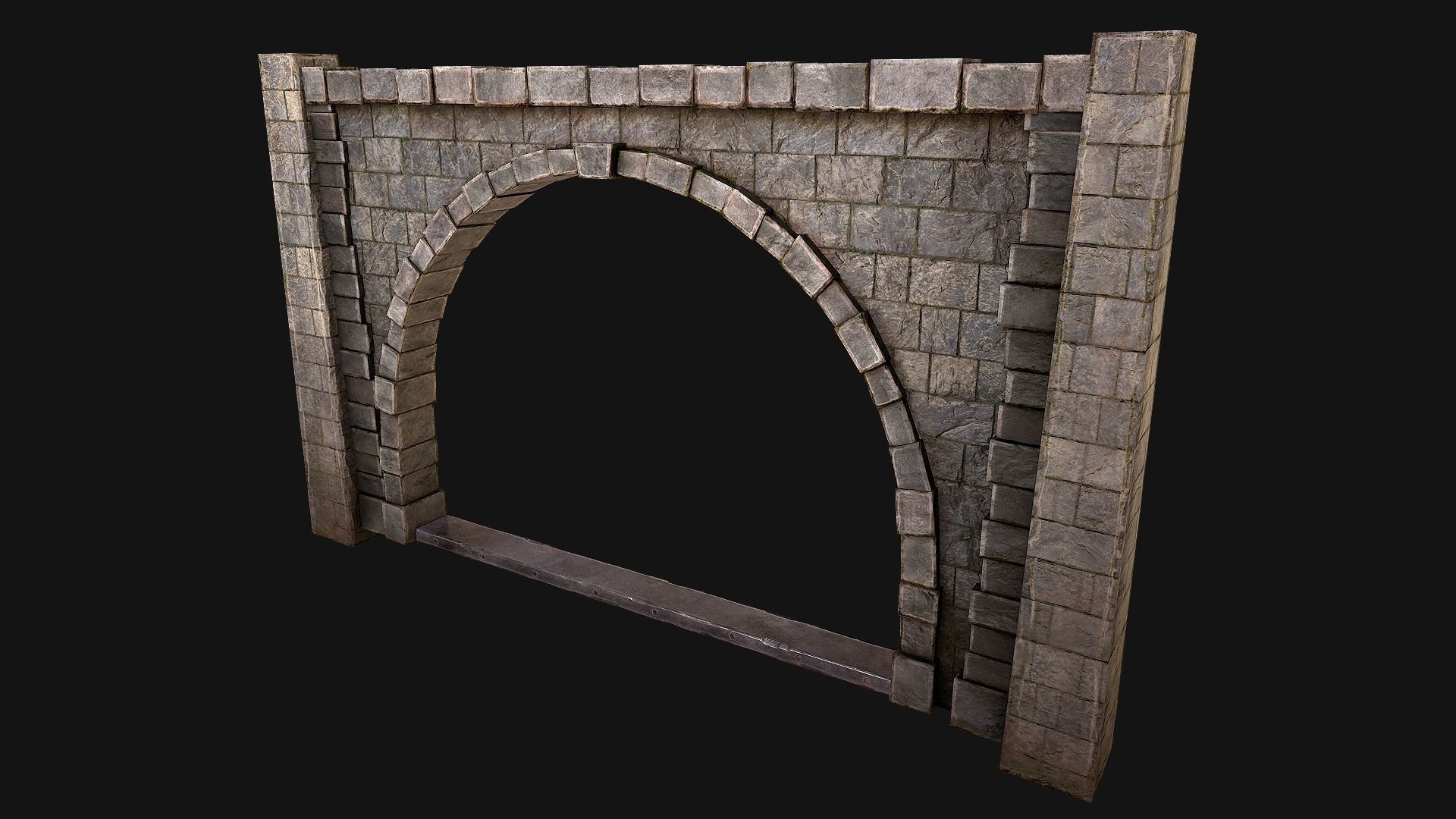 Medieval Prison Wall with Arch Low-poly 3D model_10
