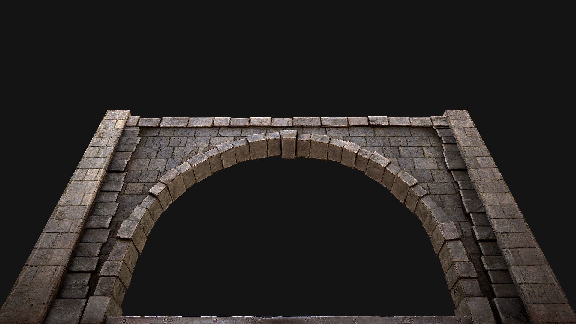 Medieval Prison Wall with Arch Low-poly 3D model_15