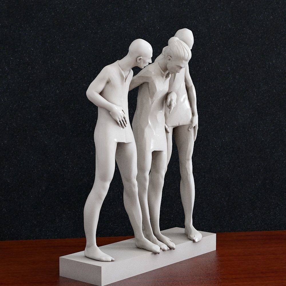 People sculpture of three 3D print model_1