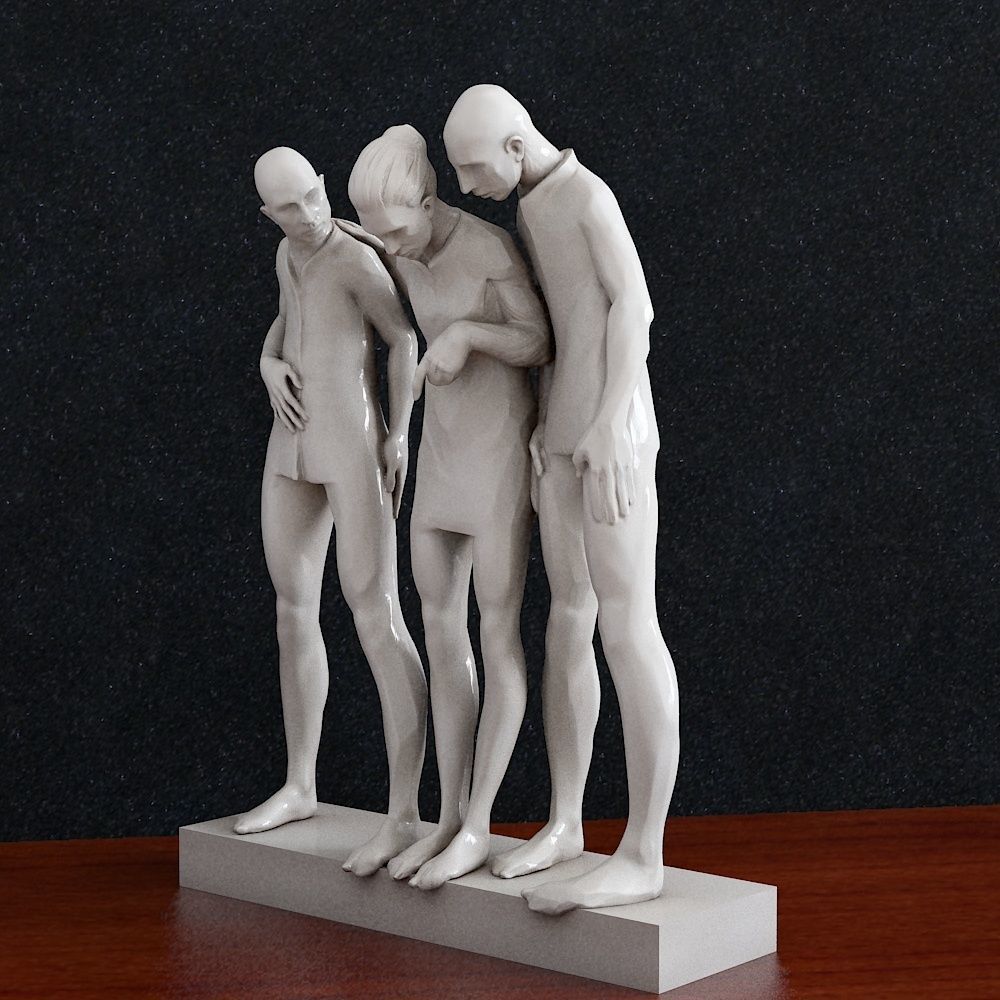 People sculpture of three 3D print model_2