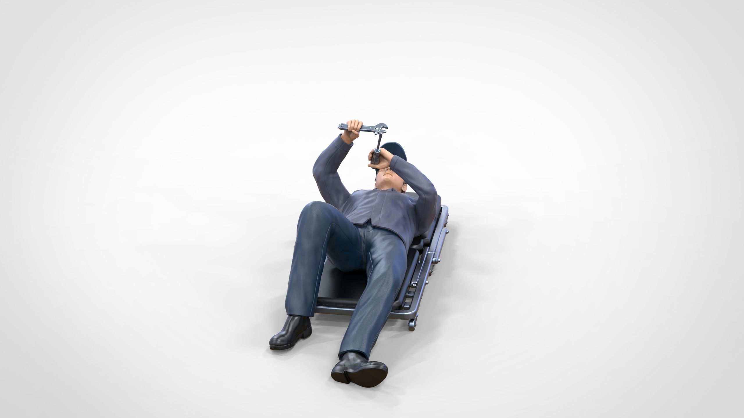 N10 Mechanic on the roller creeper seat 3D print model_17