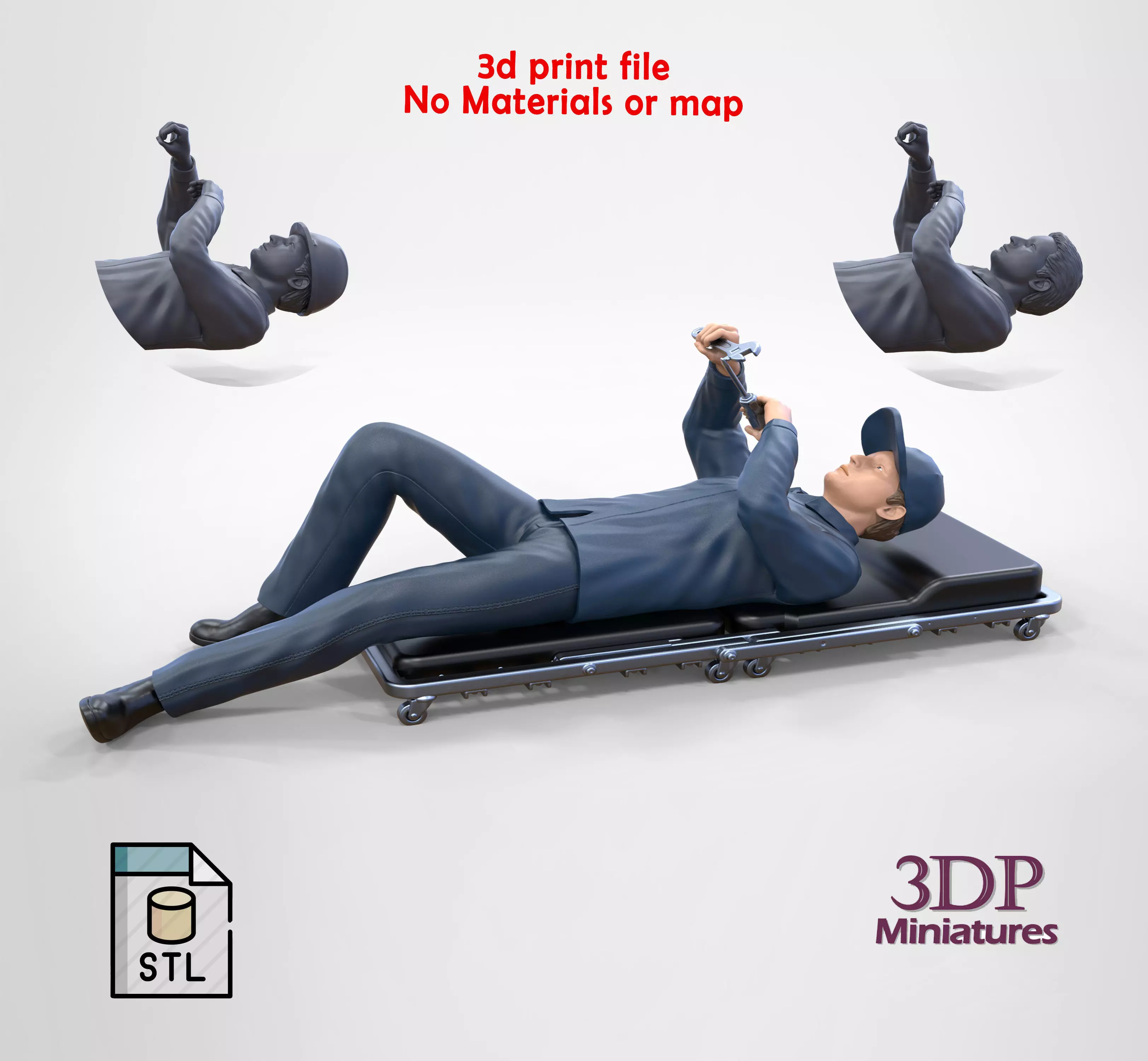 N10 Mechanic on the roller creeper seat 3D print model_0