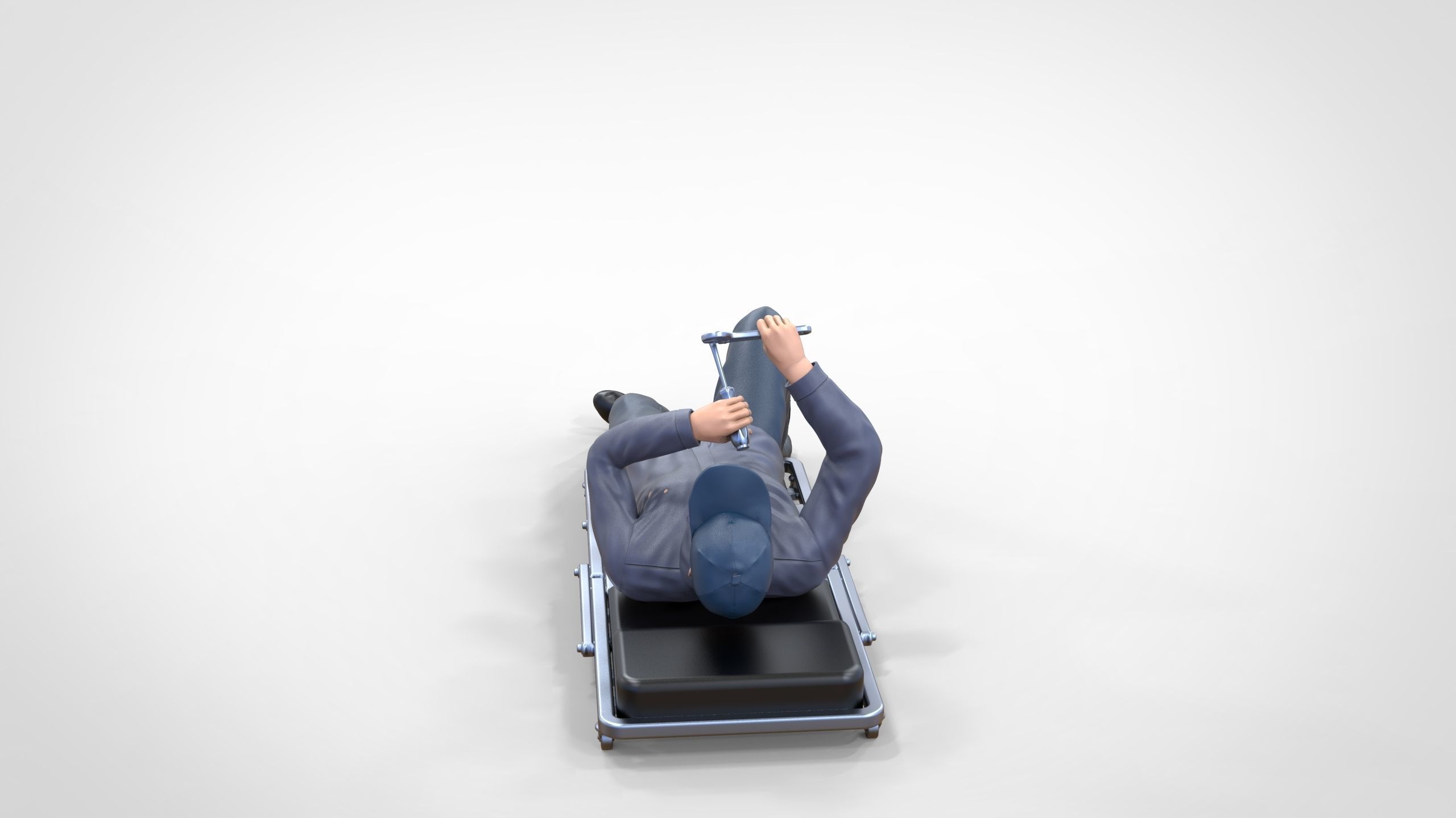 N10 Mechanic on the roller creeper seat 3D print model_4