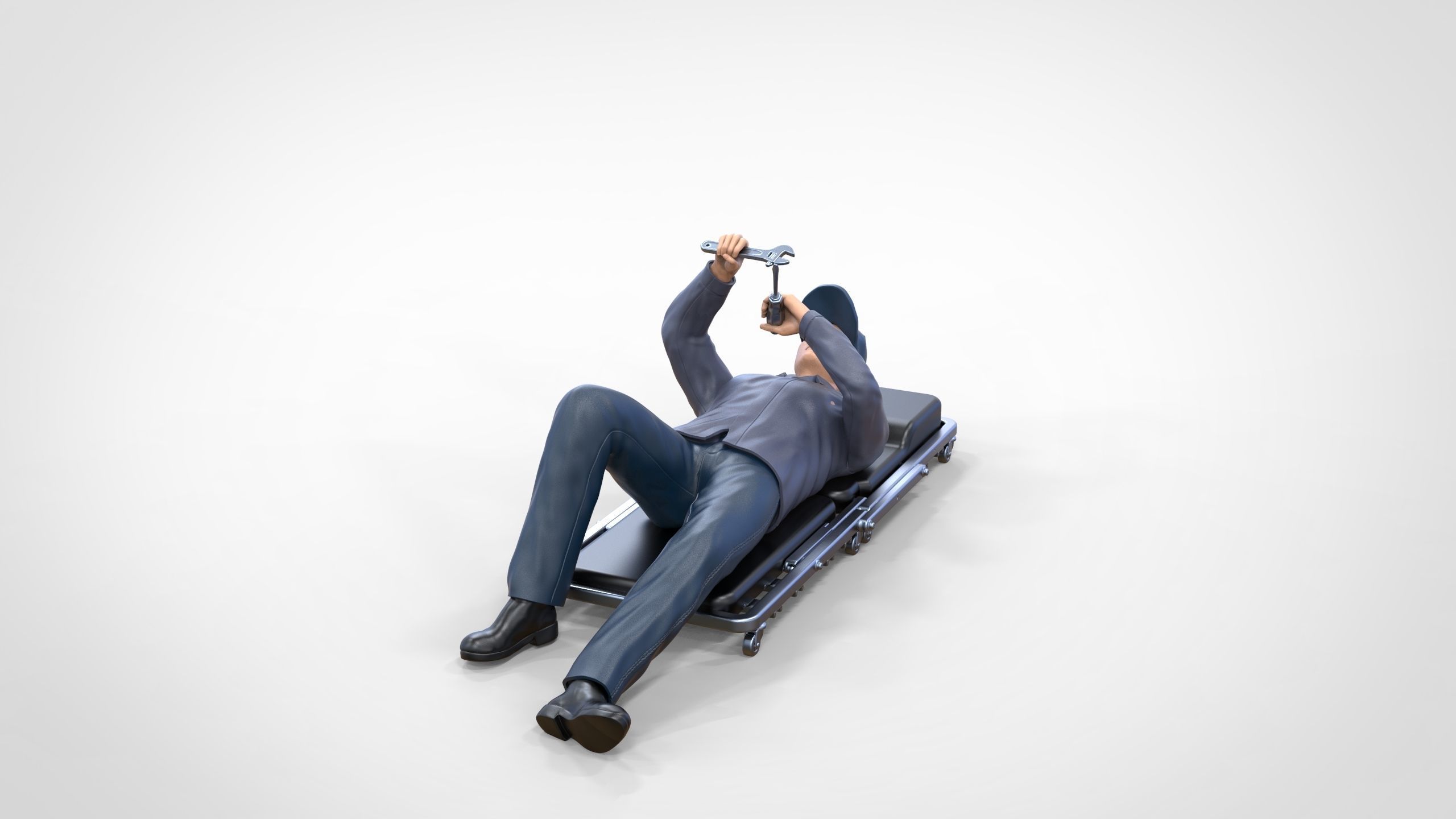 N10 Mechanic on the roller creeper seat 3D print model_18