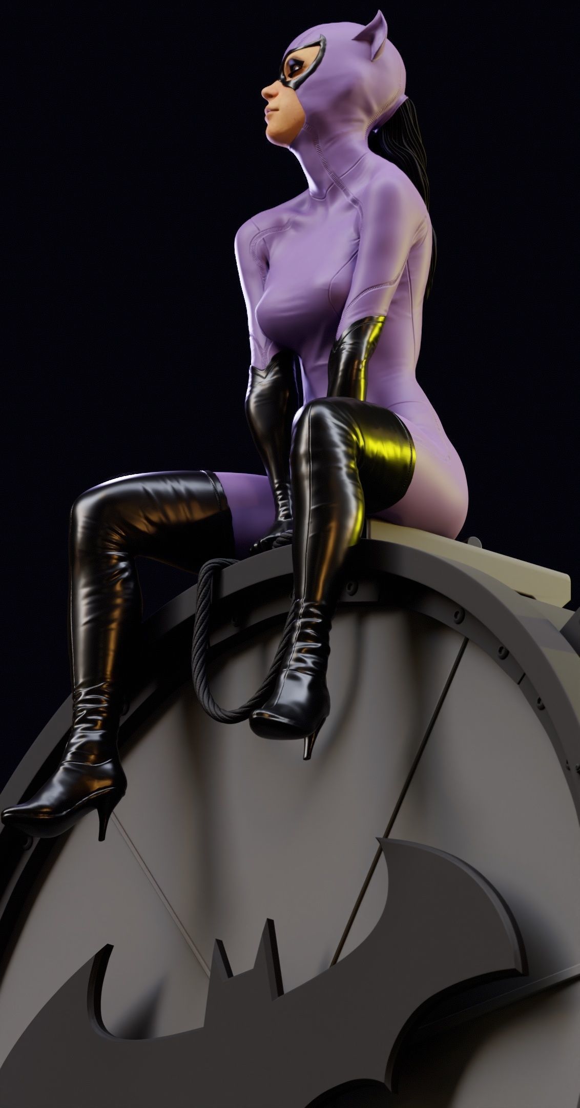 Purple Catwoman sitting 3D print model_16