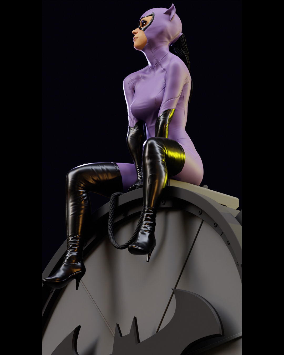 Purple Catwoman sitting 3D print model_29