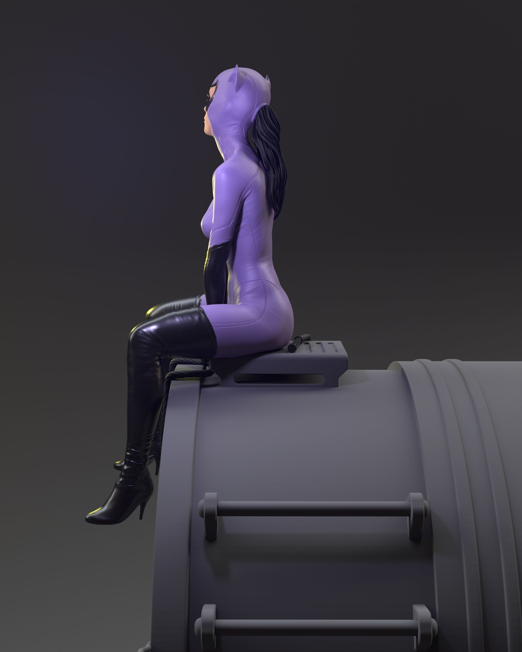 Purple Catwoman sitting 3D print model_37