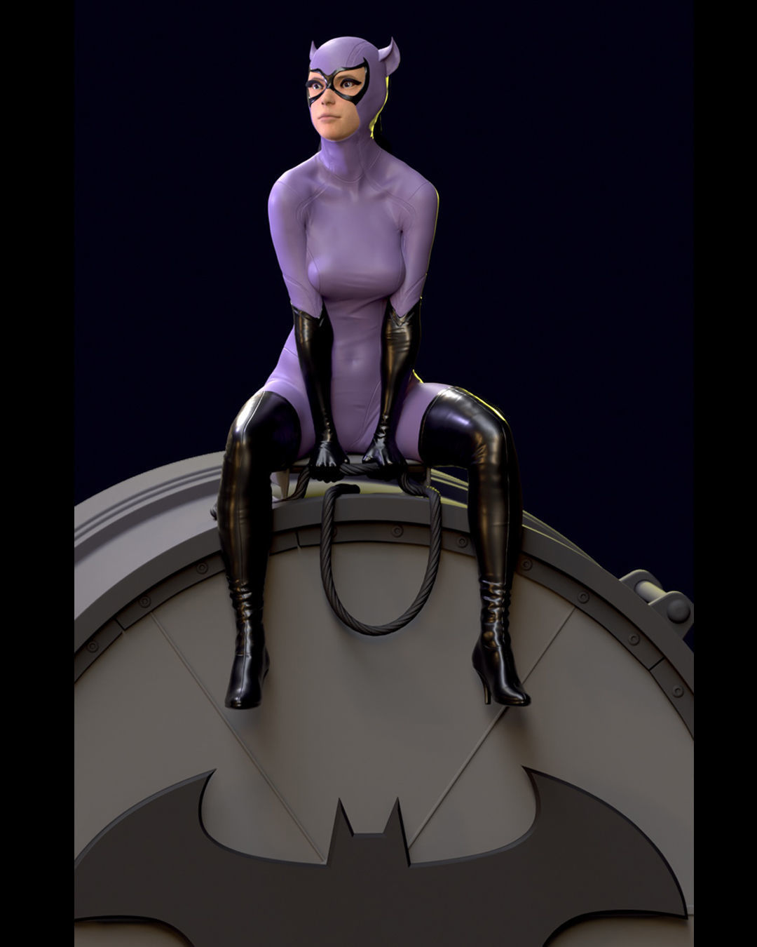 Purple Catwoman sitting 3D print model_32