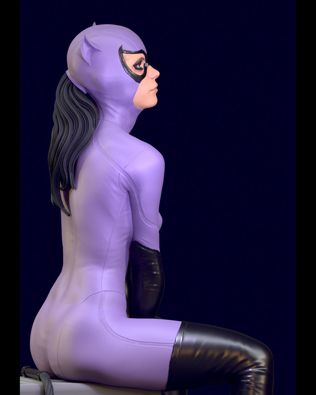 Purple Catwoman sitting 3D print model_30