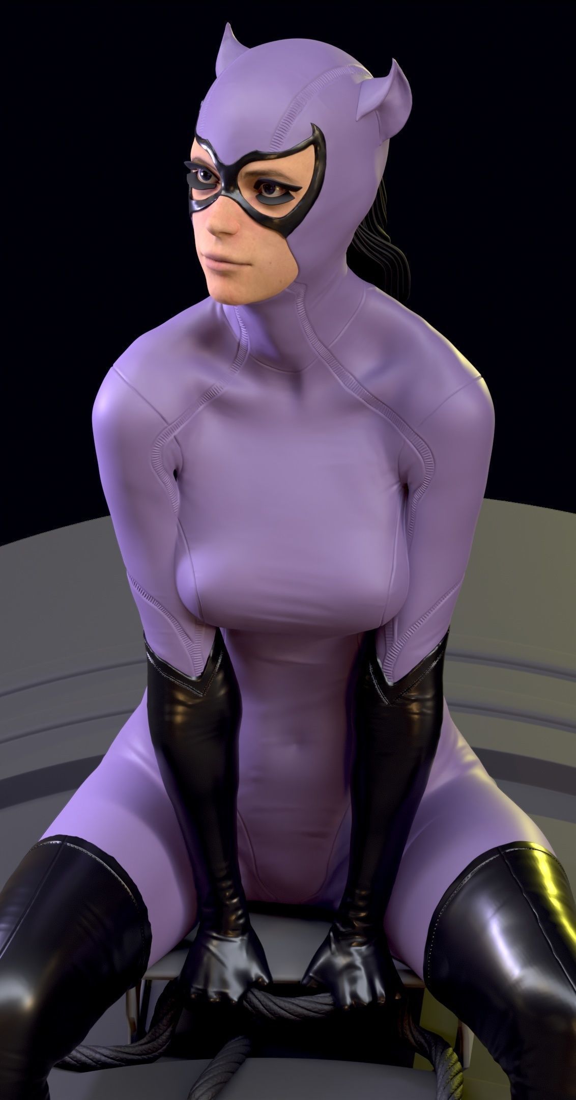 Purple Catwoman sitting 3D print model_9