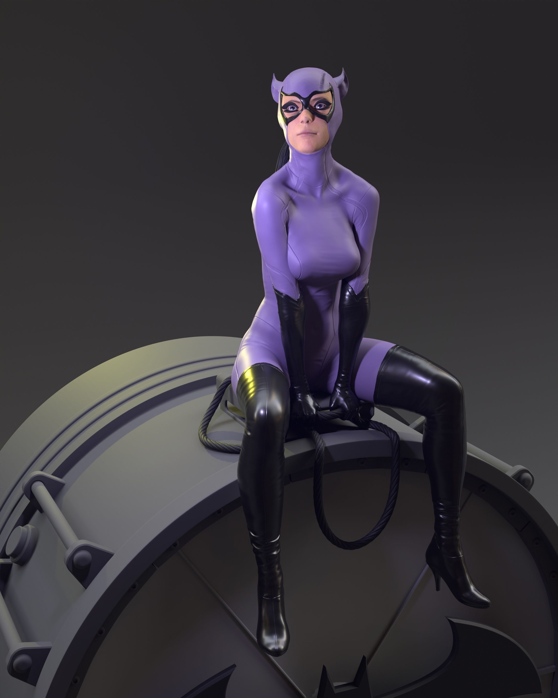 Purple Catwoman sitting 3D print model_27