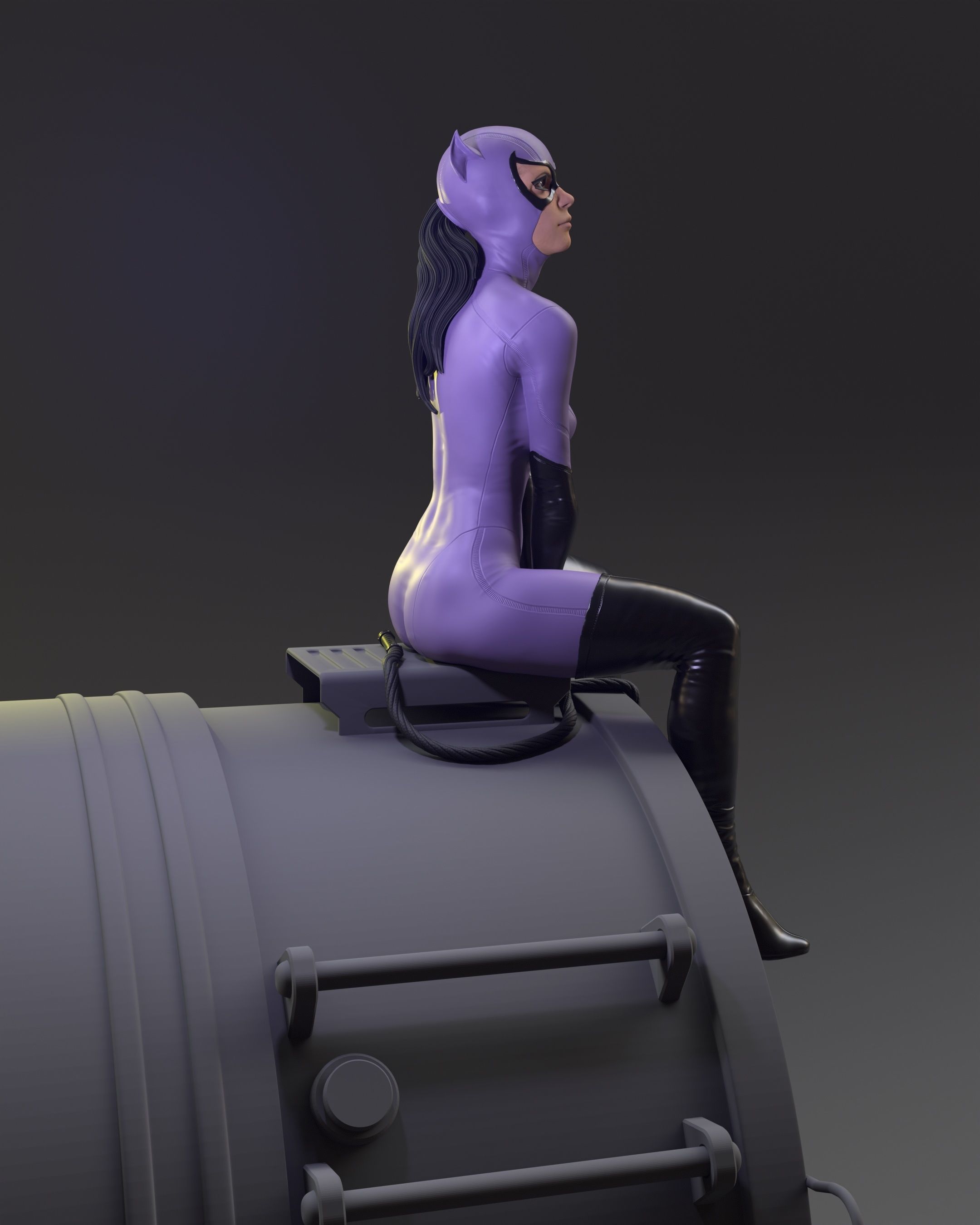 Purple Catwoman sitting 3D print model_36