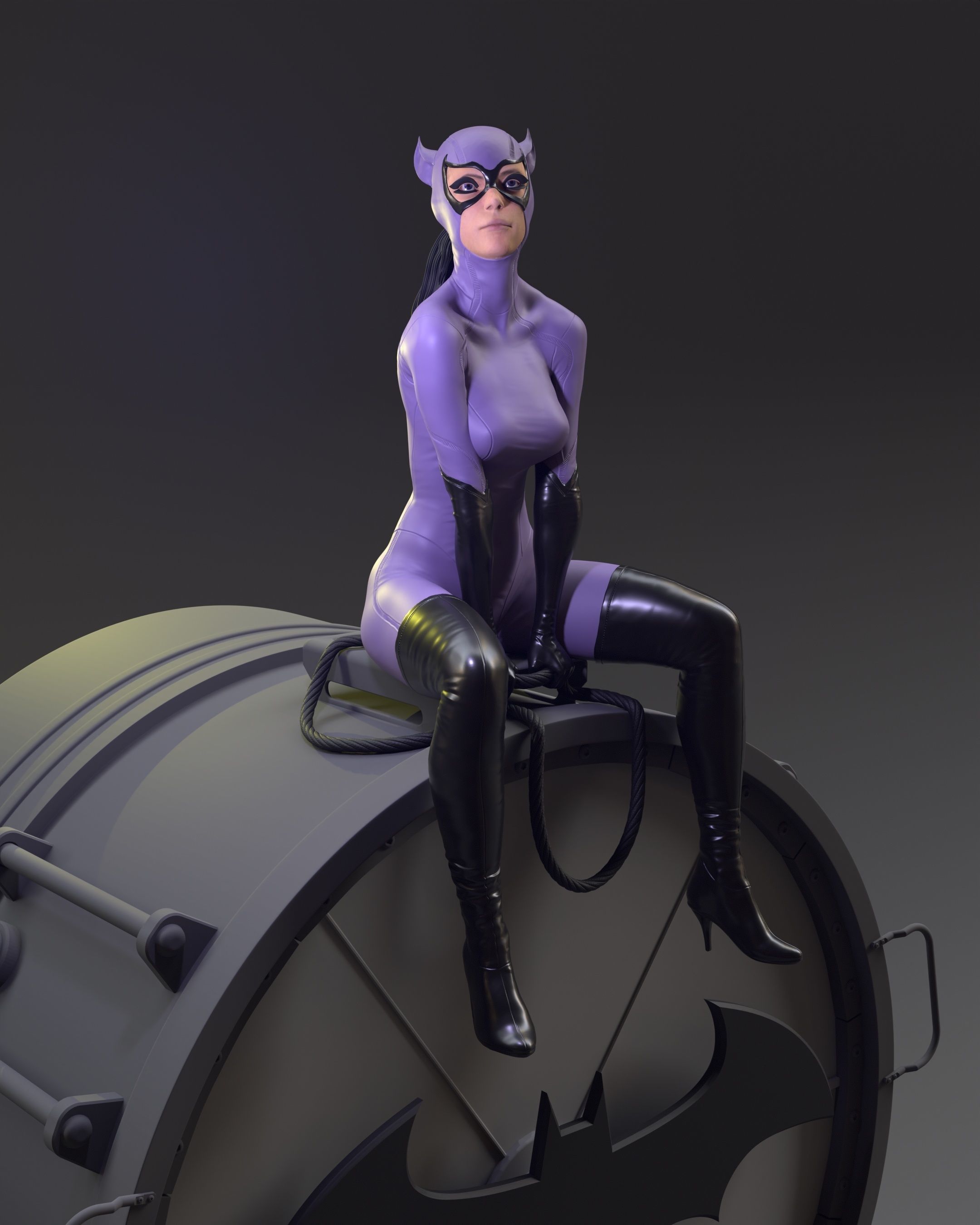 Purple Catwoman sitting 3D print model_43