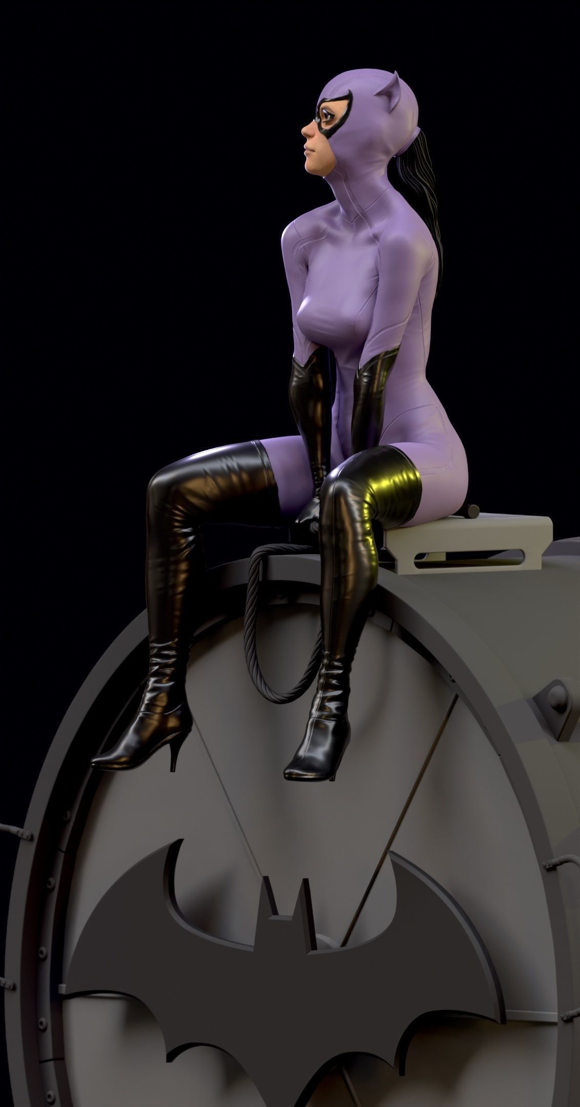 Purple Catwoman sitting 3D print model_7