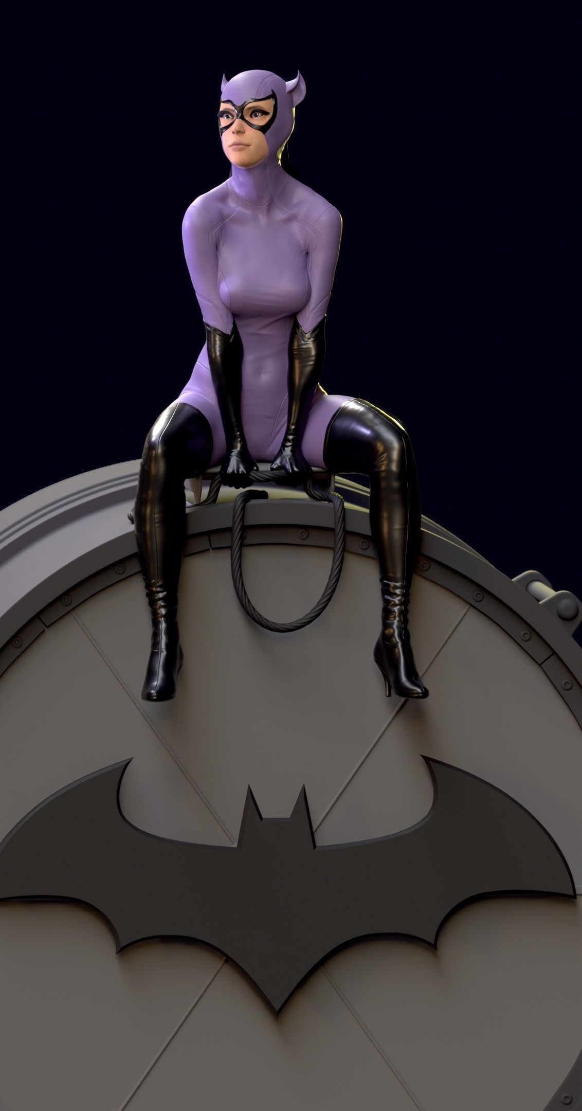 Purple Catwoman sitting 3D print model_6
