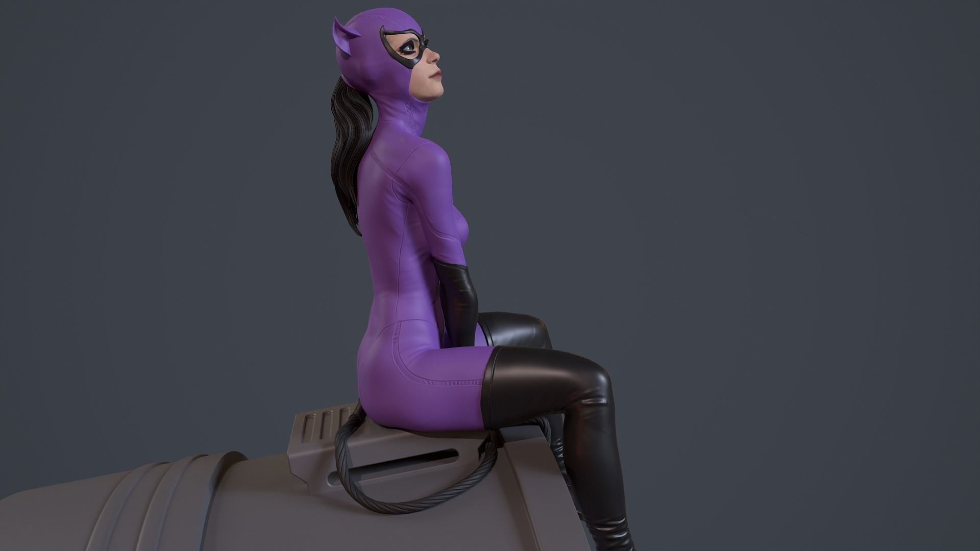 Purple Catwoman sitting 3D print model_40