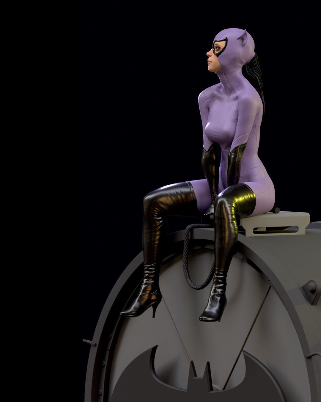 Purple Catwoman sitting 3D print model_34