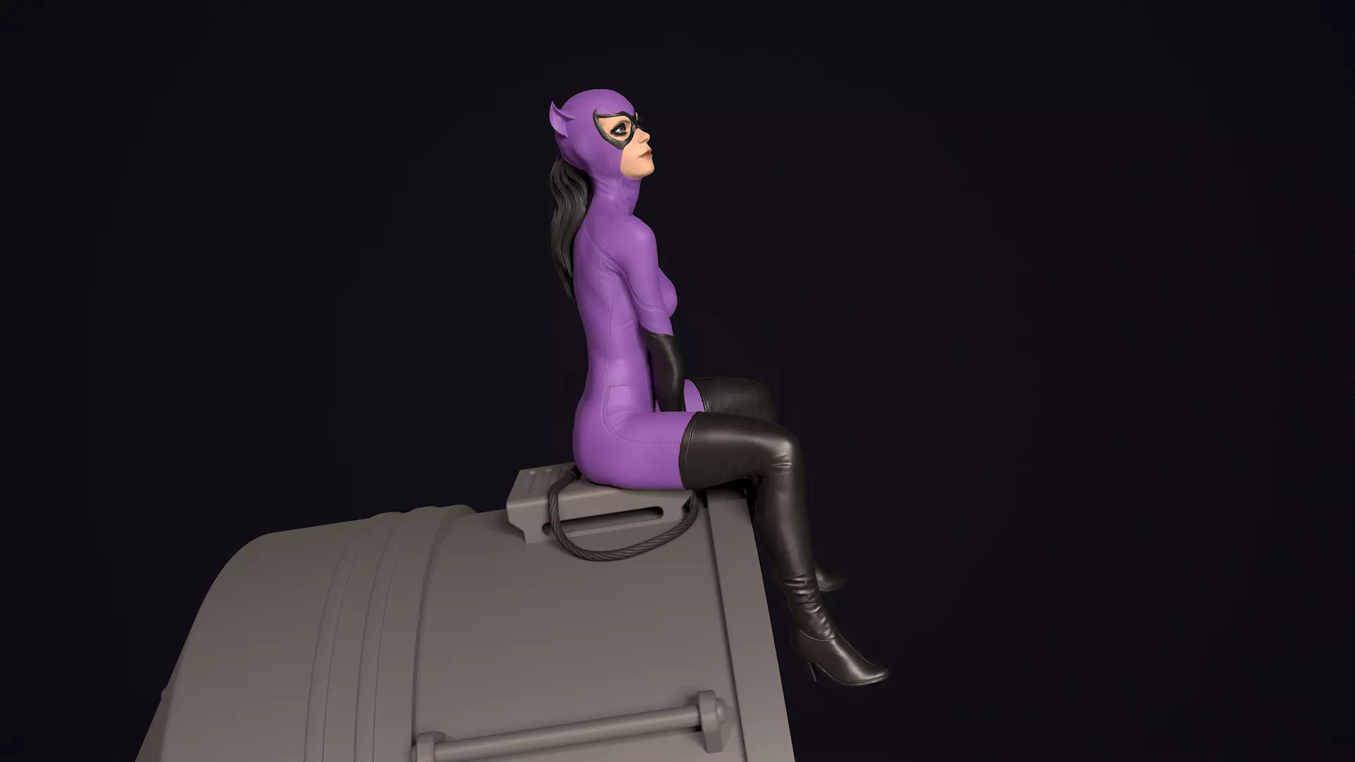 Purple Catwoman sitting 3D print model_0