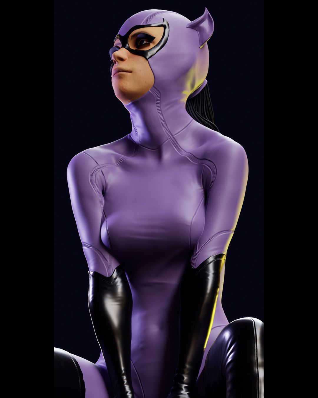 Purple Catwoman sitting 3D print model_26