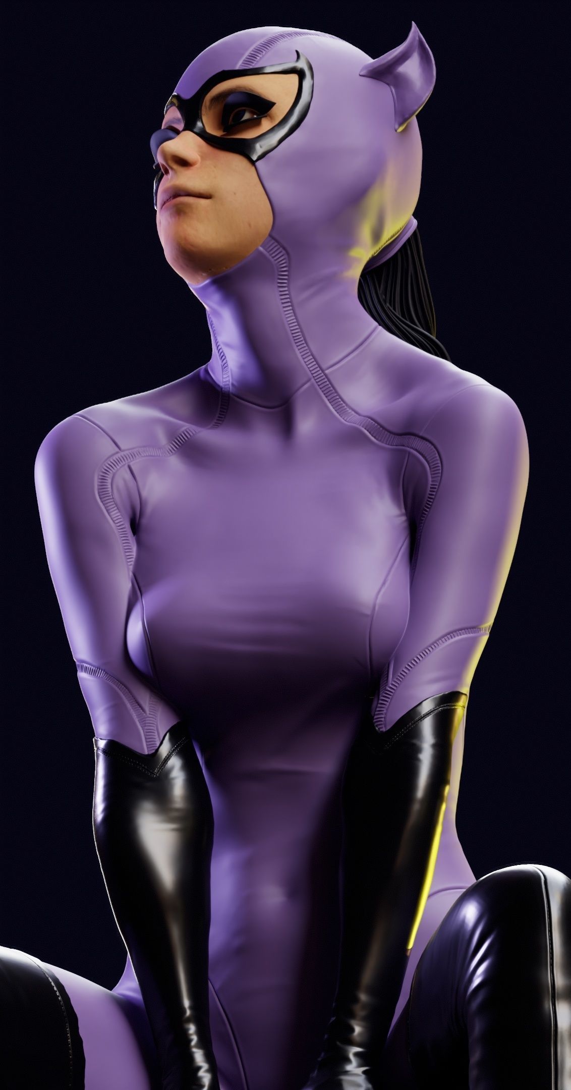Purple Catwoman sitting 3D print model_14