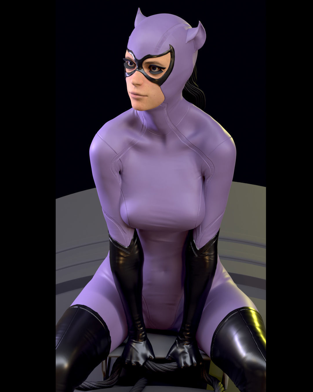 Purple Catwoman sitting 3D print model_33