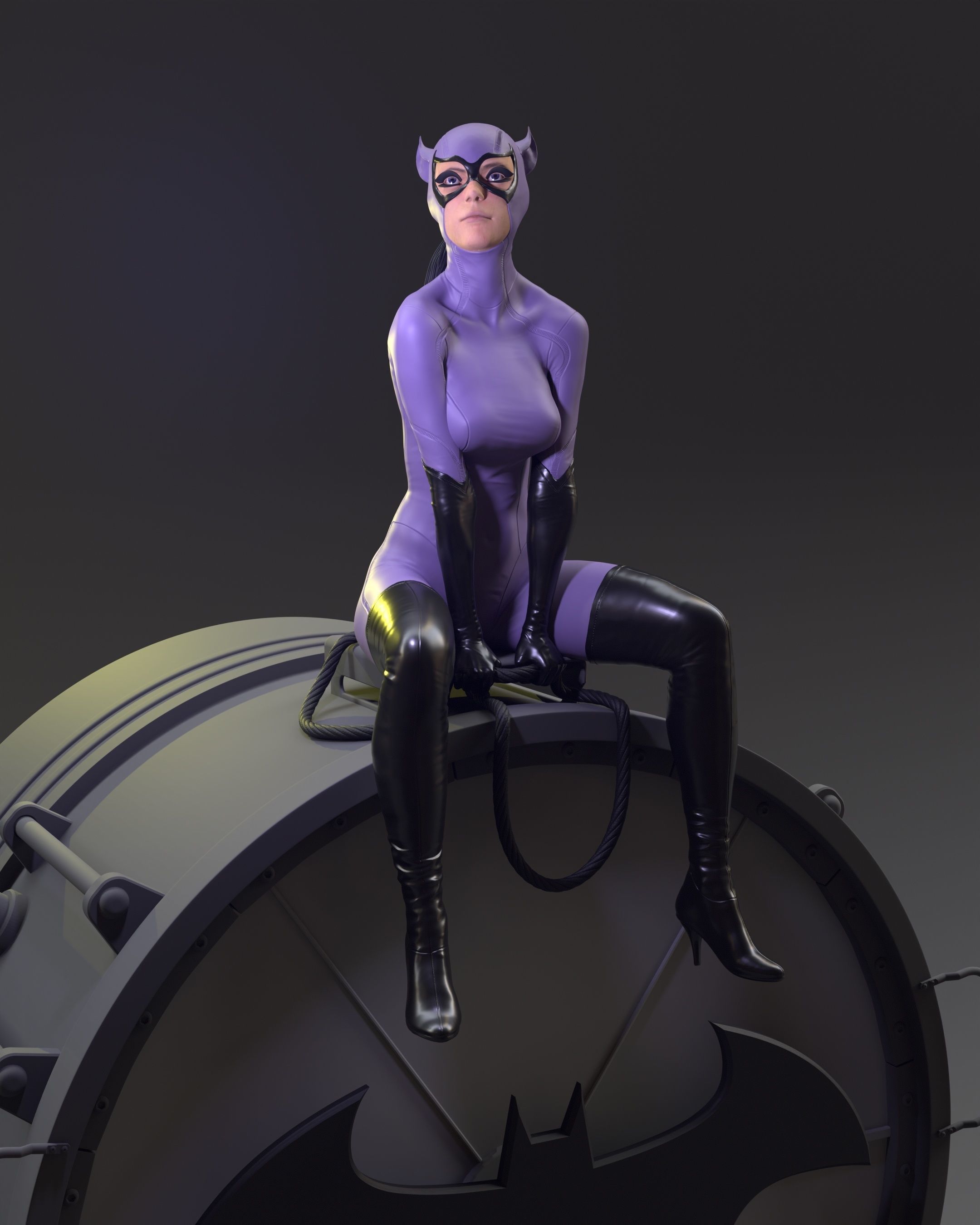 Purple Catwoman sitting 3D print model_42