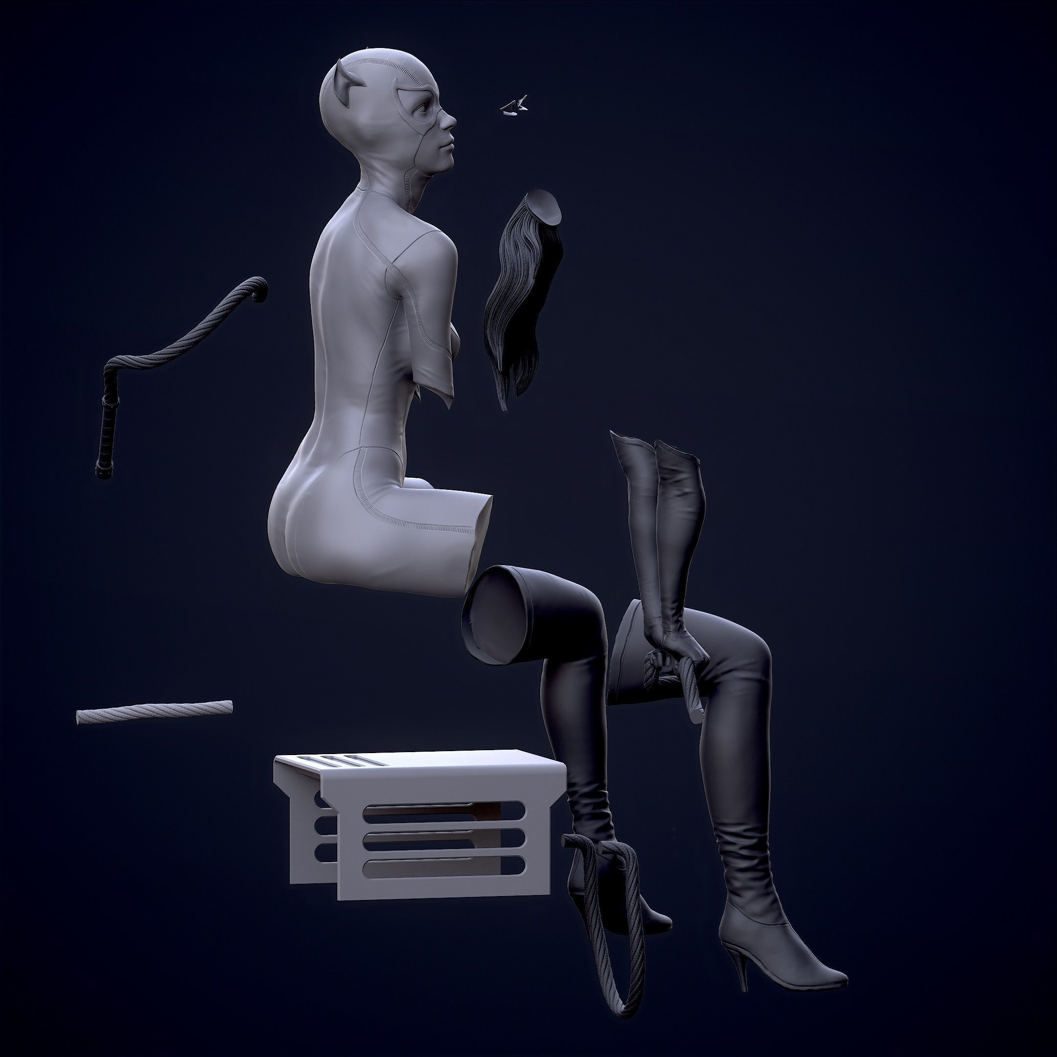 Purple Catwoman sitting 3D print model_48