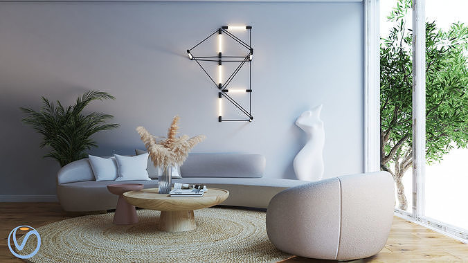 Living room sitting area minimal modern design 3D model 2