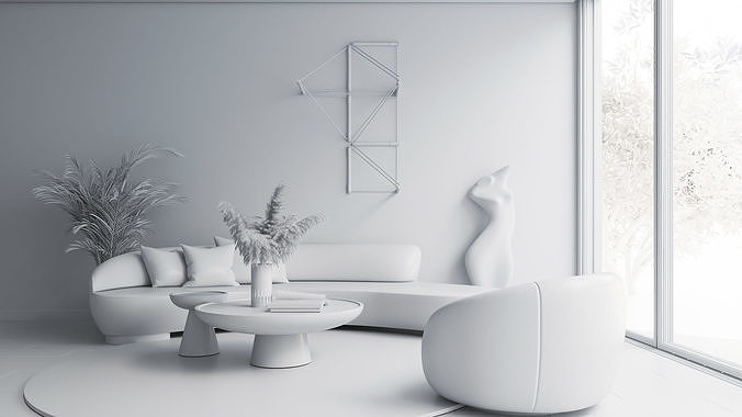 Living room sitting area minimal modern design 3D model 3