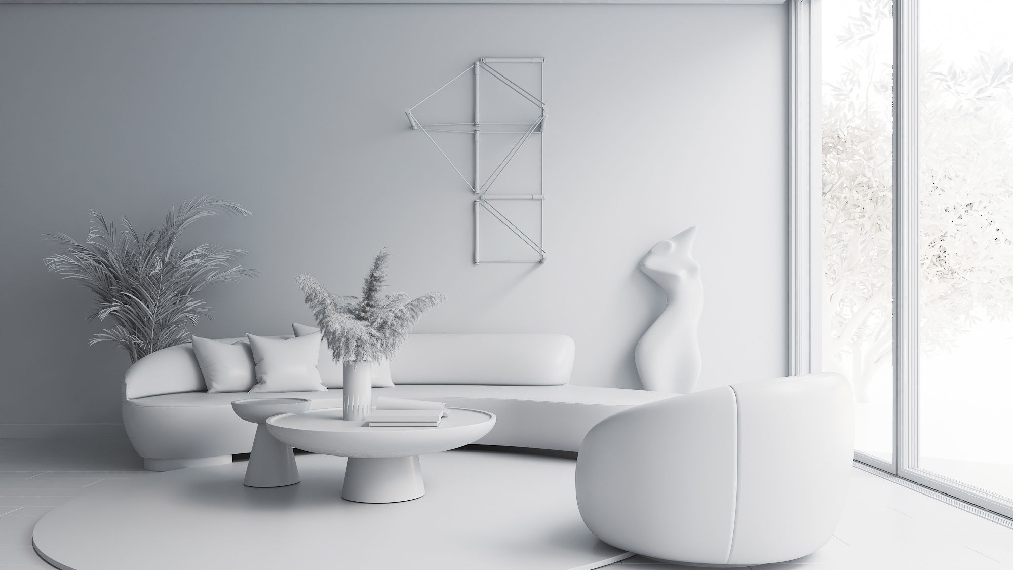 Living room sitting area minimal modern design 3D model_2