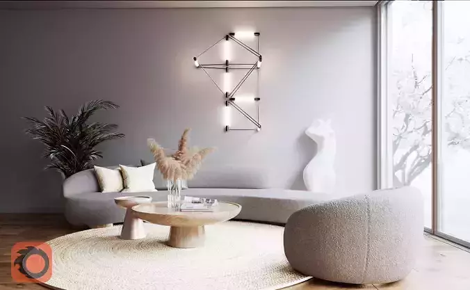 Living room sitting area minimal modern design 3D model