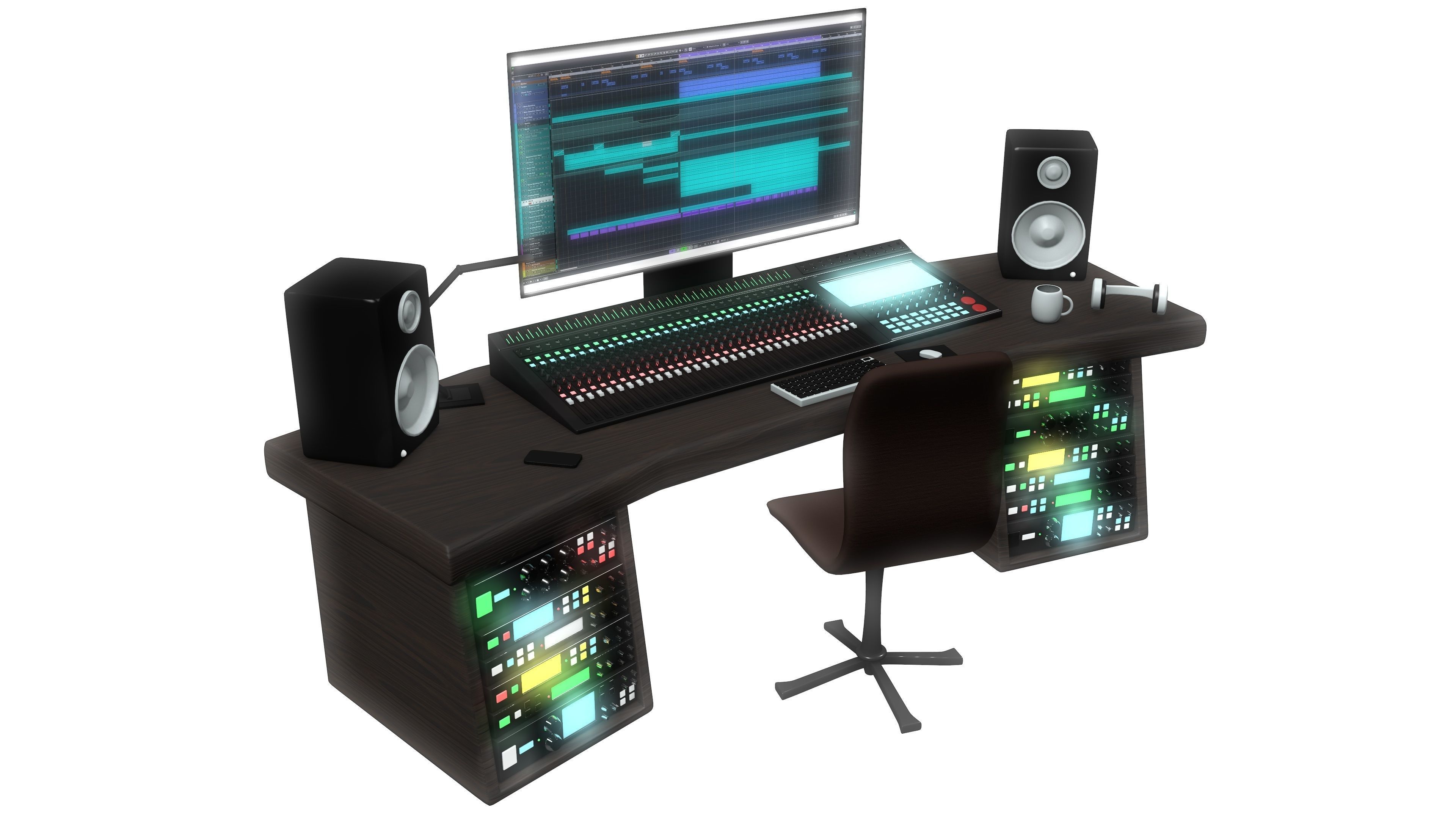 Music Studio Desk Setup 3D model_4