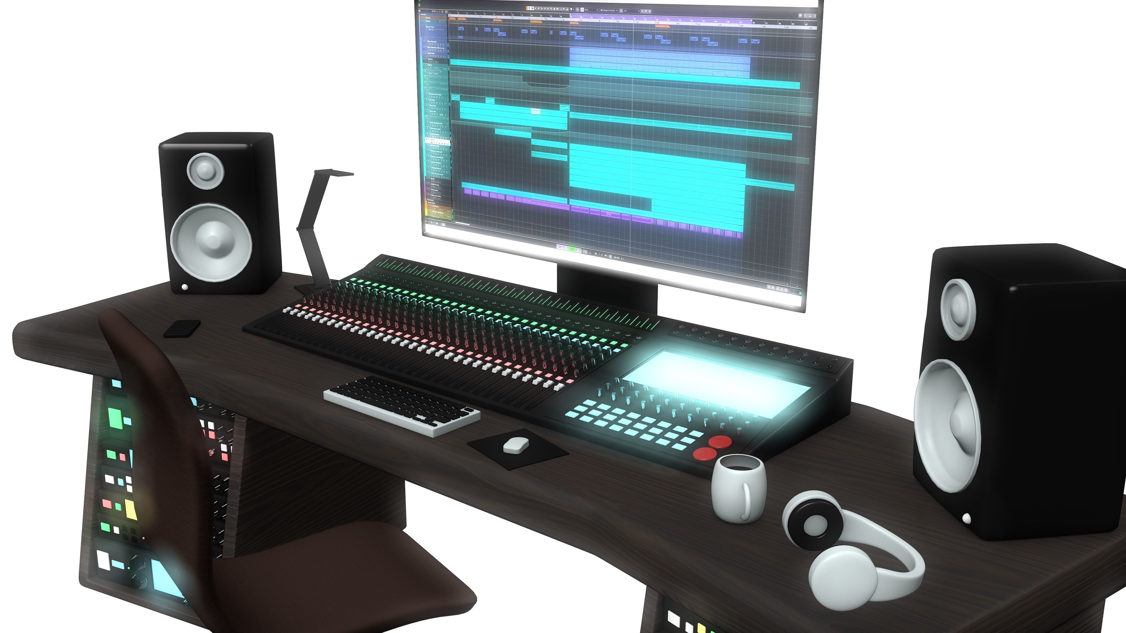Music Studio Desk Setup 3D model_8