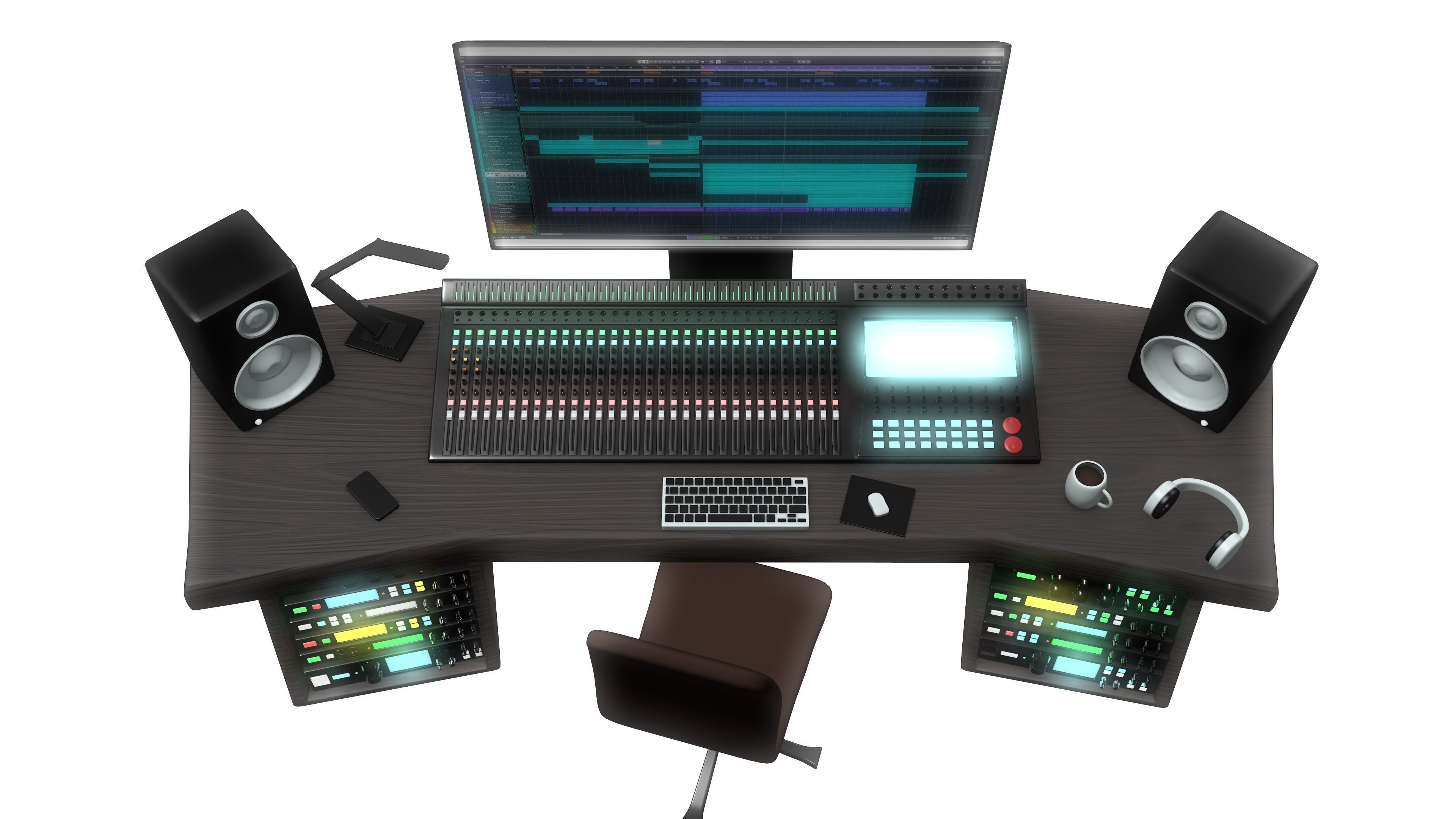 Music Studio Desk Setup 3D model_12