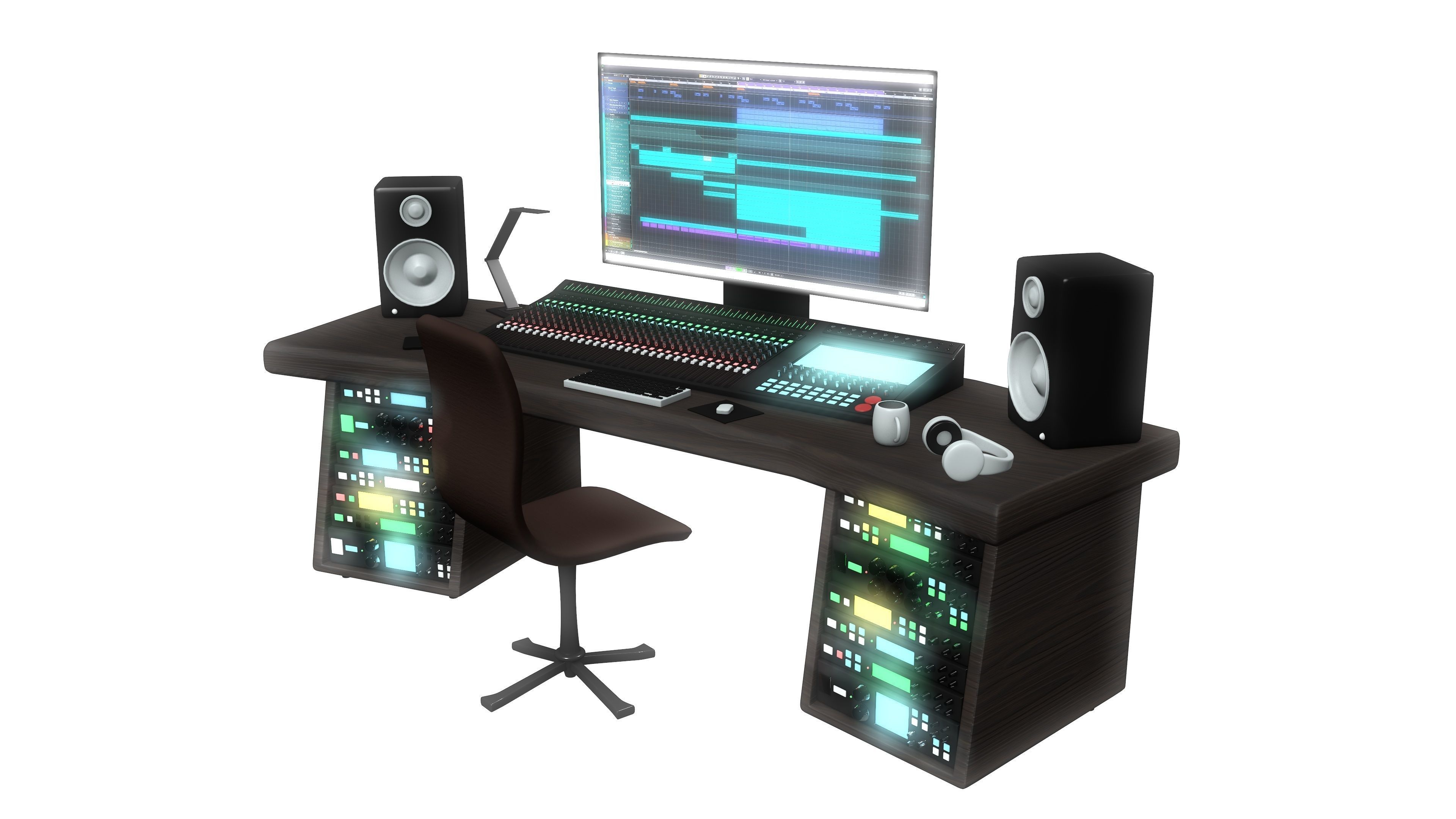 Music Studio Desk Setup 3D model_2