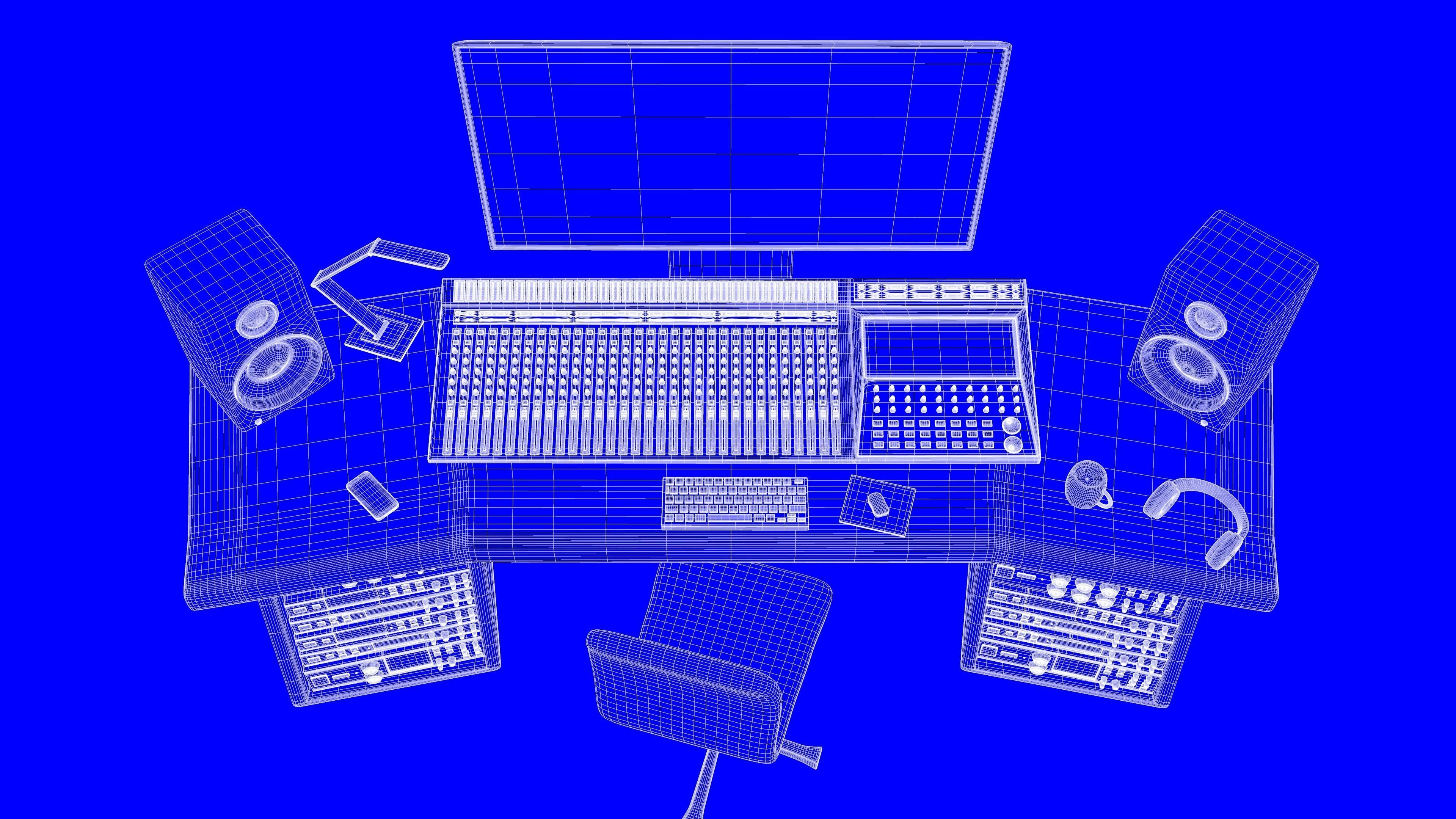 Music Studio Desk Setup 3D model_13