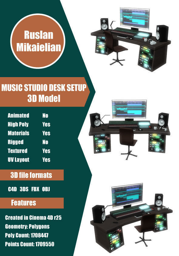 Music Studio Desk Setup 3D model_1
