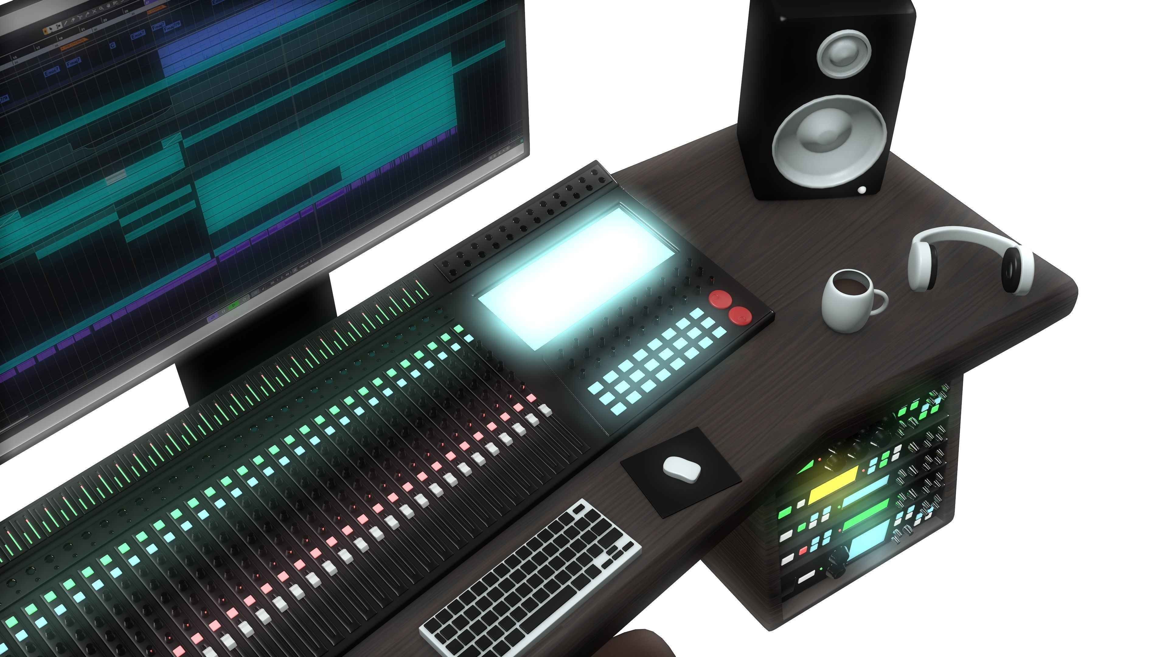 Music Studio Desk Setup 3D model_14