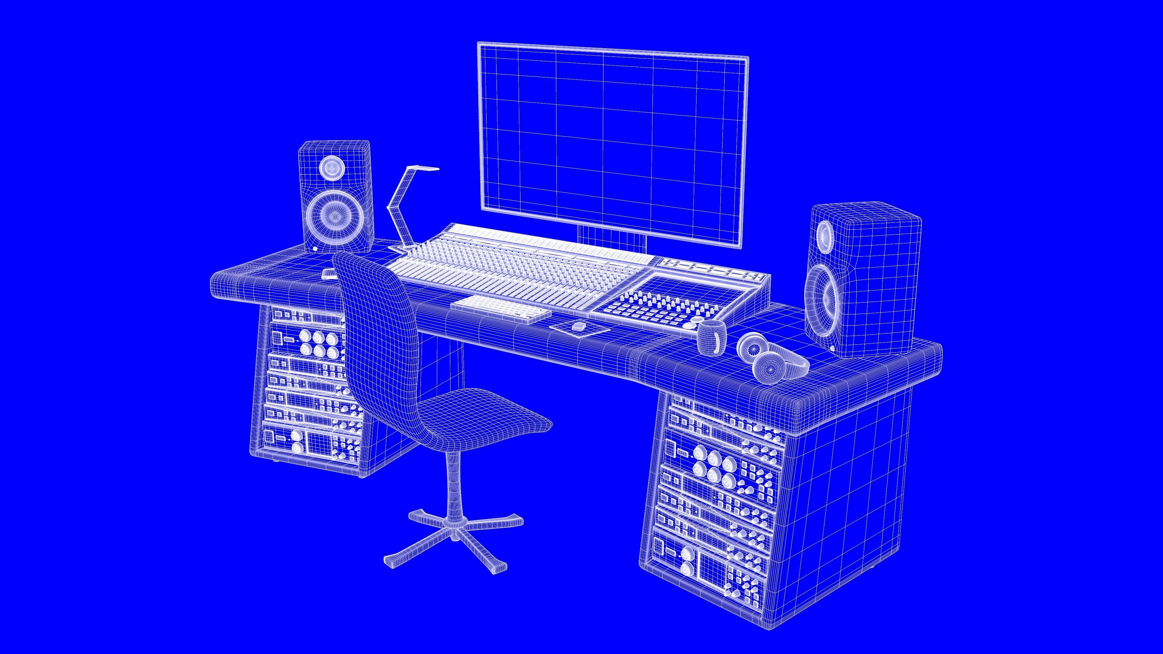 Music Studio Desk Setup 3D model_3