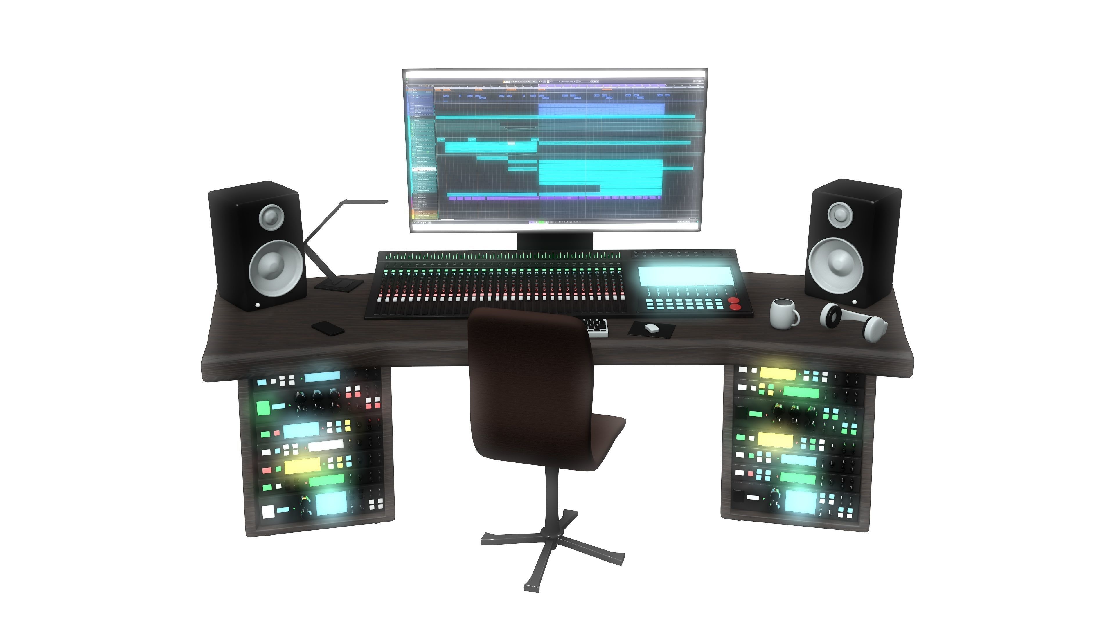 Music Studio Desk Setup 3D model_6