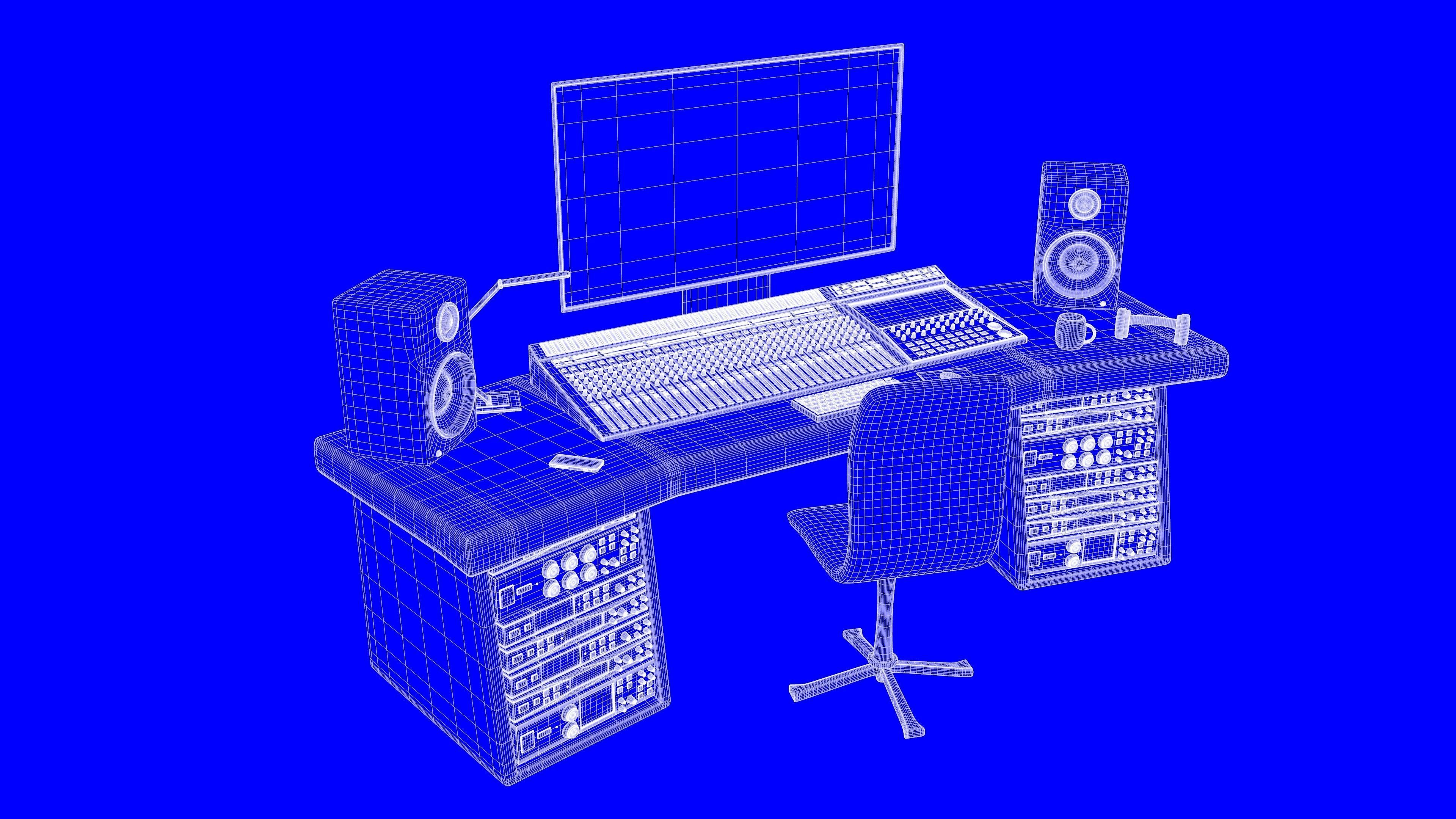 Music Studio Desk Setup 3D model_5